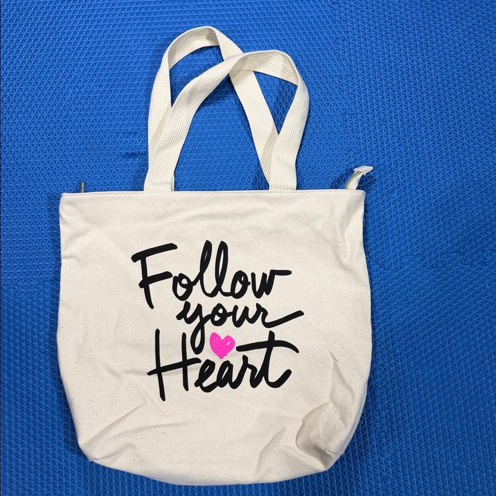 Stylish Bath and Body Works Cream Tote Bag with Follow Your Heart Design